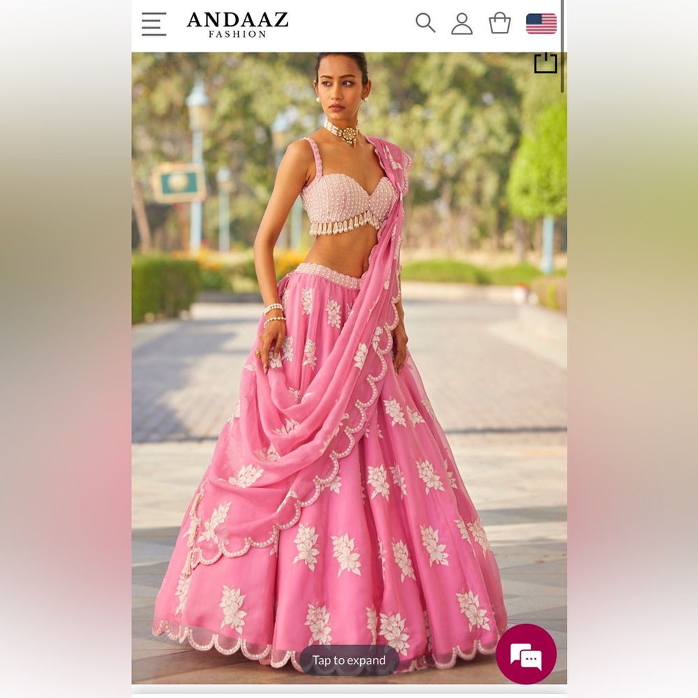 *PRE-SELL* Carnation Pink Patch Embroidered Organza Party Wear Lehenga